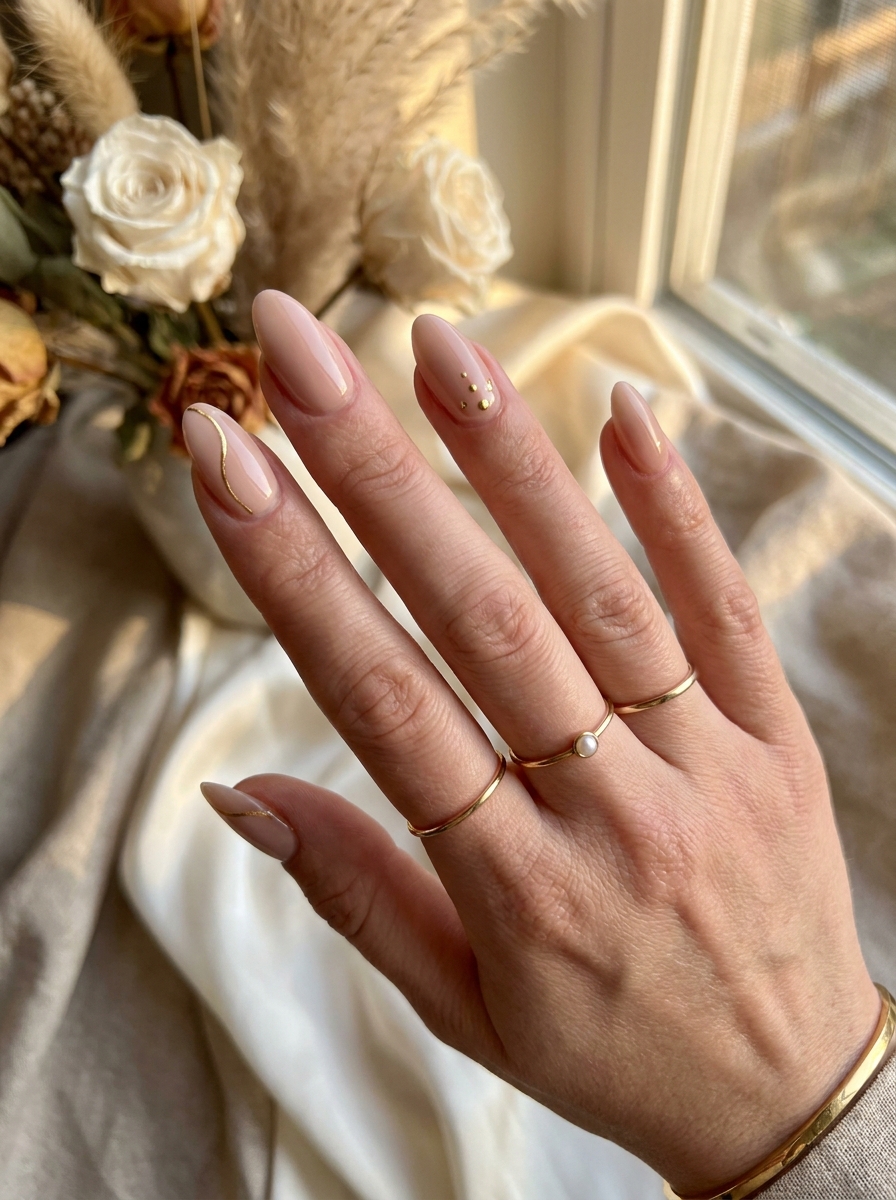 Nude Gold Wedding Nails als Fall Wedding Nails Inspiration 2026